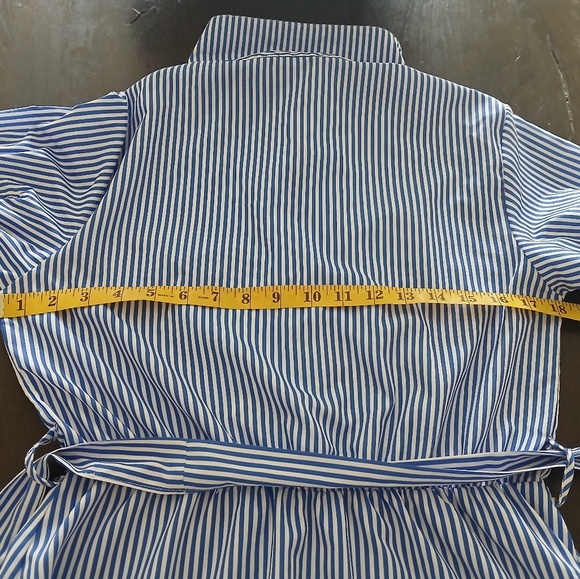 Flowy Blue & White Long Women's Casual Striped Dress M/L - Picture 5 of 8